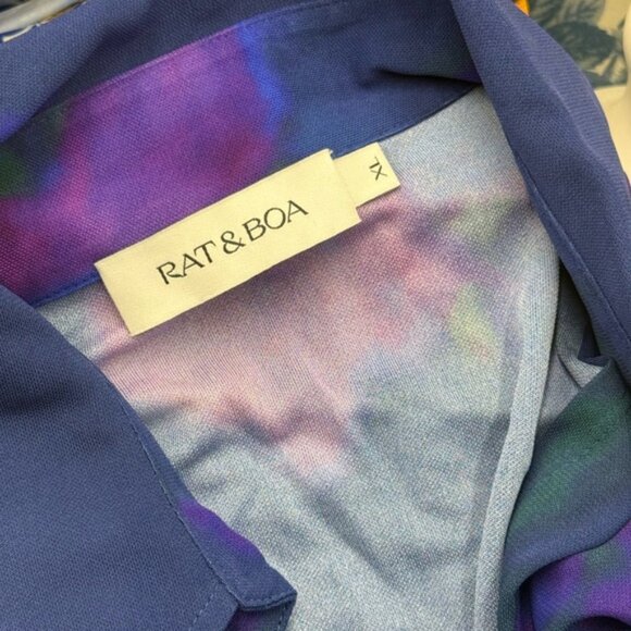 🆕 RAT & BOA 🧿 NWOT Volana Blue and Purple Floral Printed Cowl Neck Mini, Sz XL - Picture 13 of 15